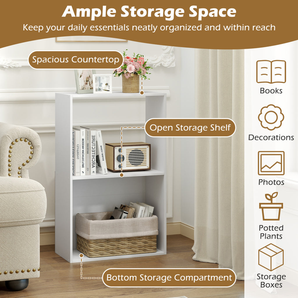 Set of 2 3-Tier Bookshelf with Open Storage Compartment and Freestanding Display Shelf-White