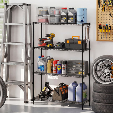 Set of 2 4-Tier Metal Storage Shelving Unit with V-Shaped Wire Rack and 1000 LBS Capacity-Black