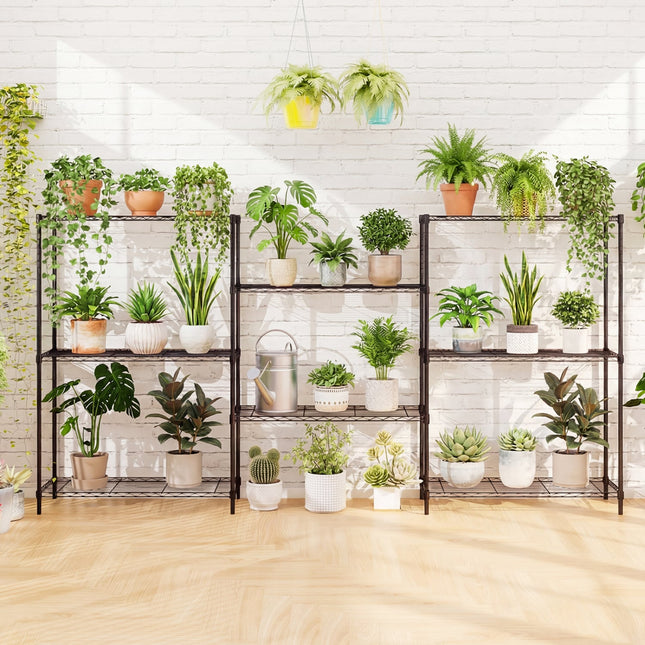 Set of 2 4-Tier Metal Storage Shelving Unit with V-Shaped Wire Rack and 1000 LBS Capacity-Black