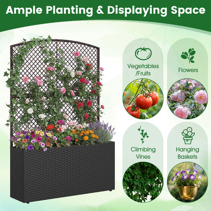 Set of 2 58 Inch Raised Garden Bed with Trellis and Wicker Planter Box-Black