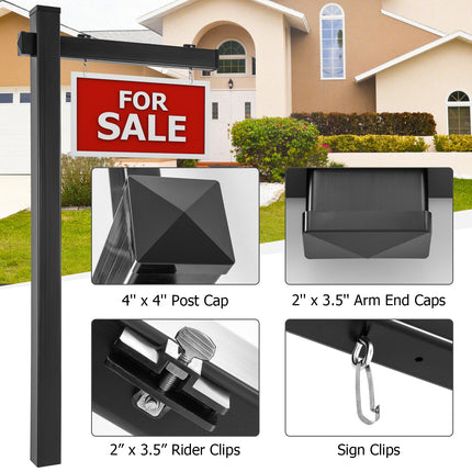 Set of 2 6 Feet Vinyl UPVC Real Estate Realtor Yard Sign Post-Black
