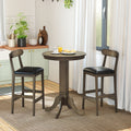 Set of 2 Bar Stools Upholstered with Rubber Wood Legs and Footrests-Oak