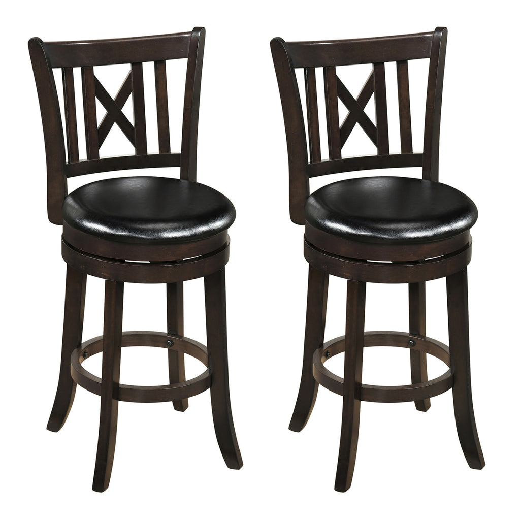Set of 2 Bar Stools Swivel Bar Chairs with Hollowed Backrest and Footrest-26 inches