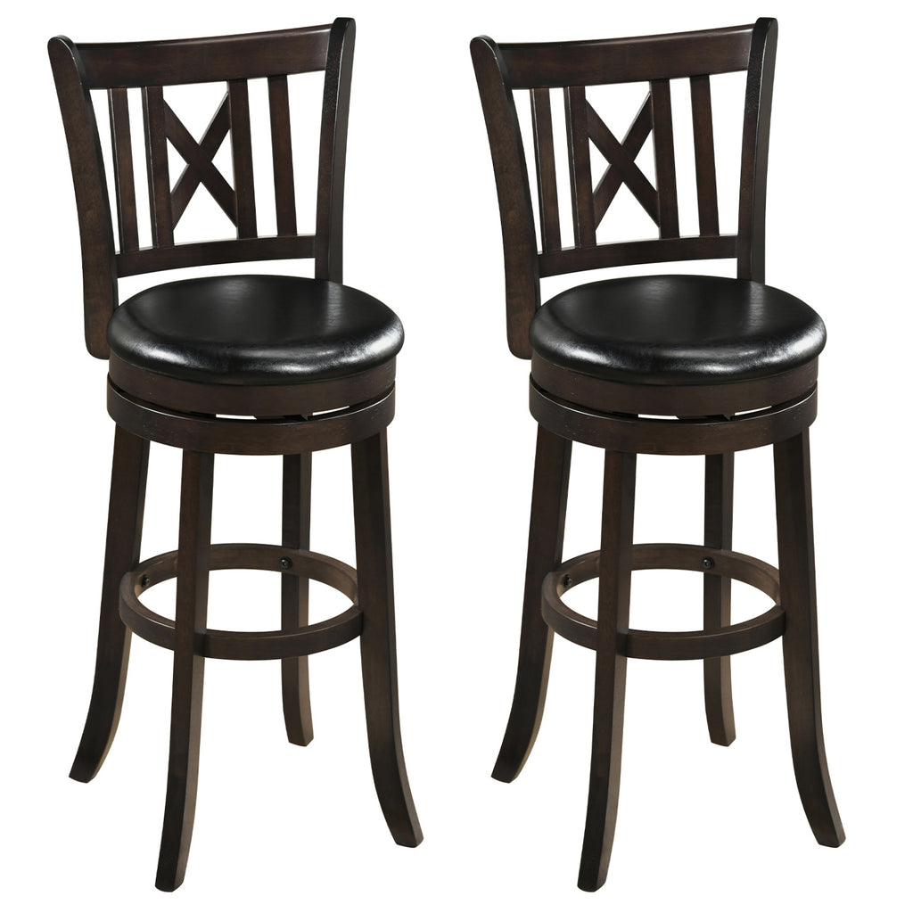 Set of 2 Bar Stools Swivel Bar Chairs with Hollowed Backrest and Footrest-30 inches