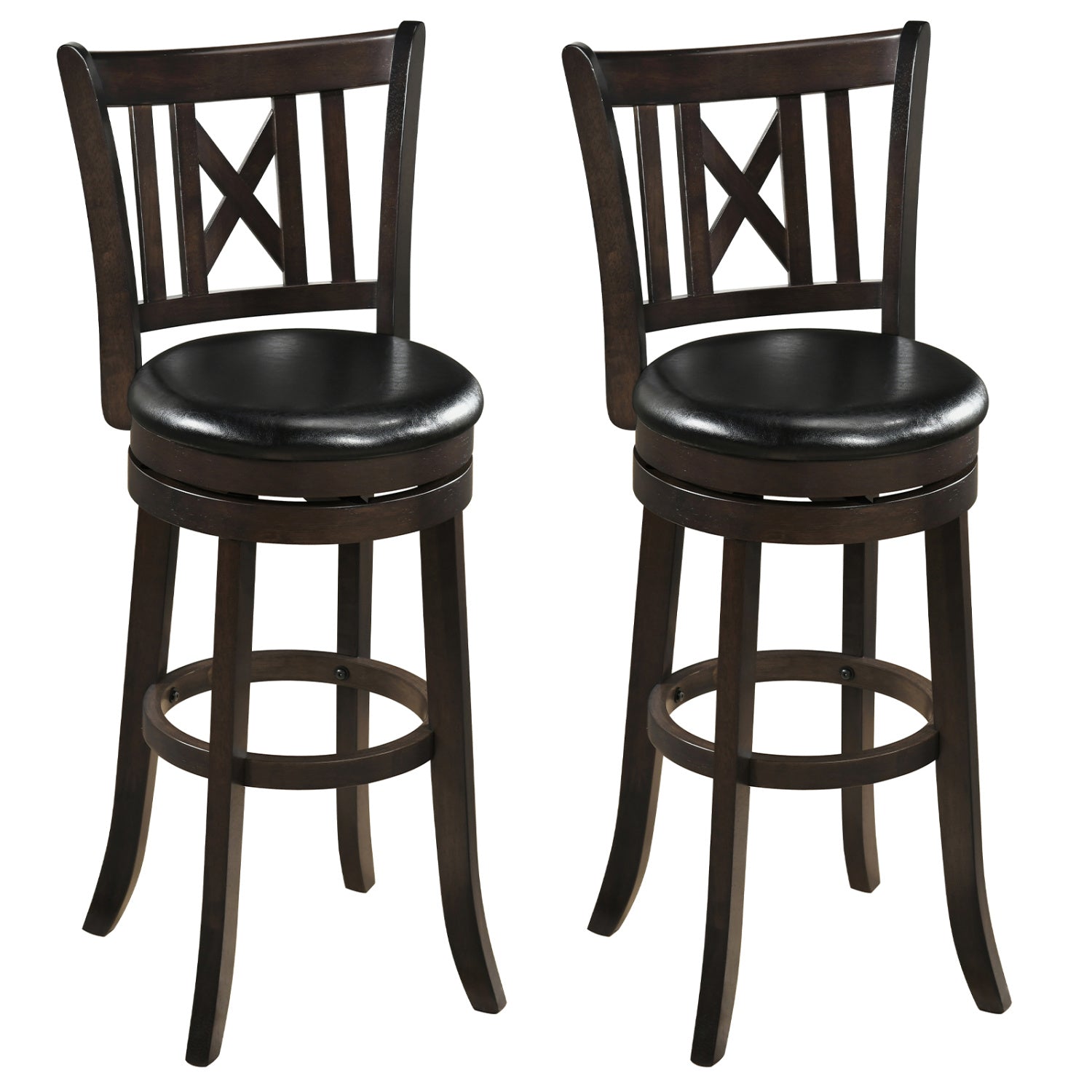 Set of 2 Bar Stools Swivel Bar Chairs with Hollowed Backrest and Footrest-30 inches
