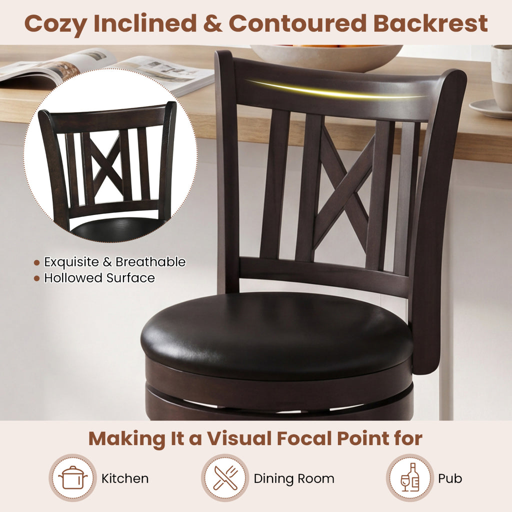 Set of 2 Bar Stools Swivel Bar Chairs with Hollowed Backrest and Footrest-30 inches