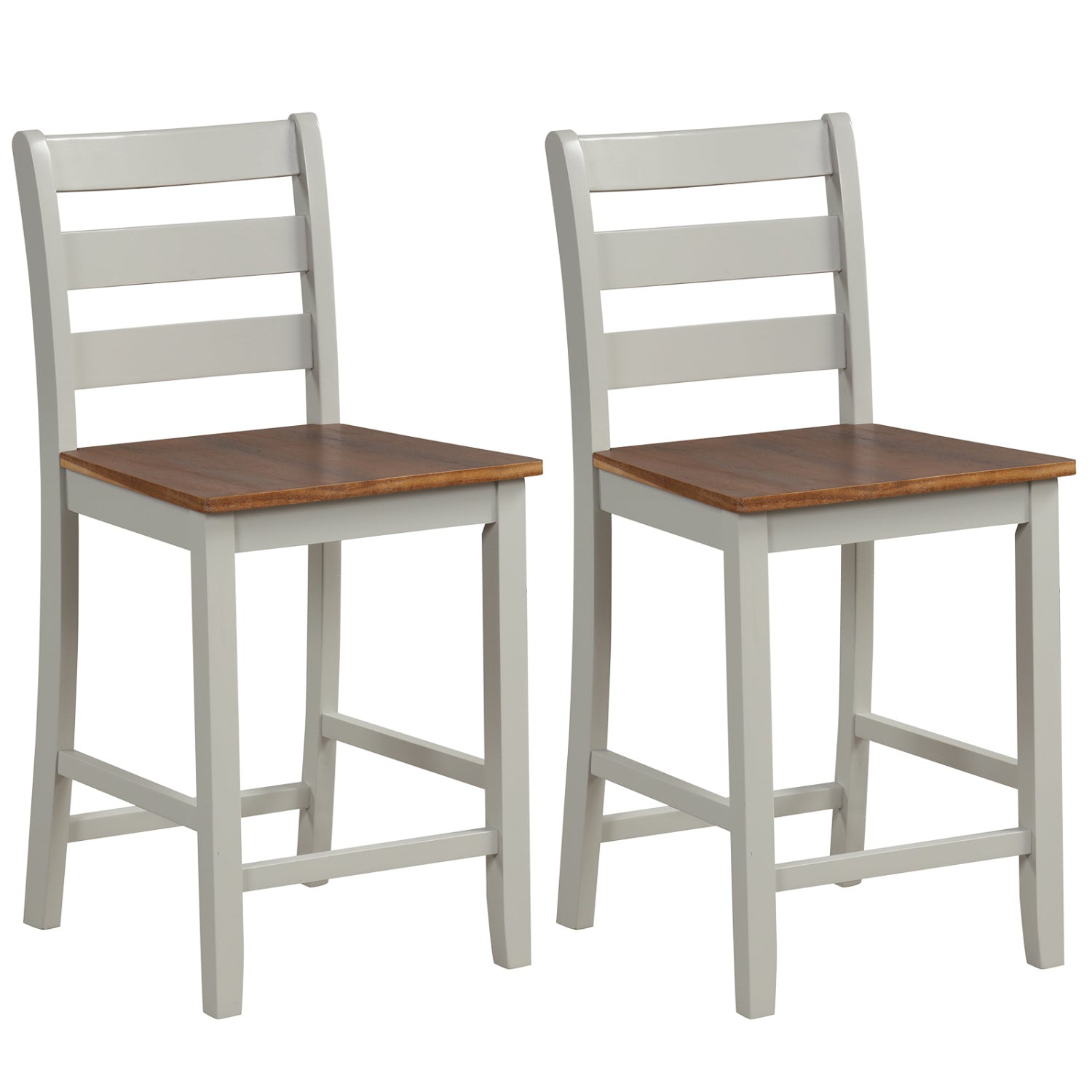 Set of 2 Counter Bar Stool with Inclined Backrest and Footrest-Gray