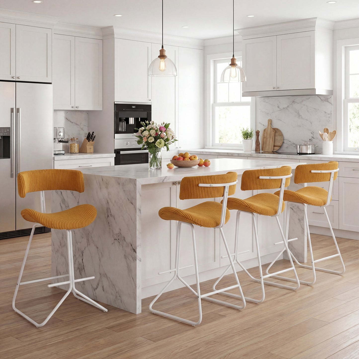 Set of 2 Counter Height Stools 25 Inch Armless Barstools with Padded Seat and Footrest-Orange