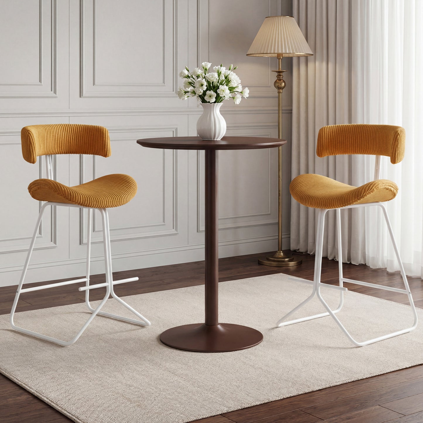 Set of 2 Counter Height Stools 25 Inch Armless Barstools with Padded Seat and Footrest-Orange