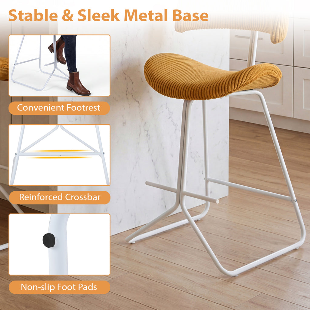 Set of 2 Counter Height Stools 25 Inch Armless Barstools with Padded Seat and Footrest-Orange