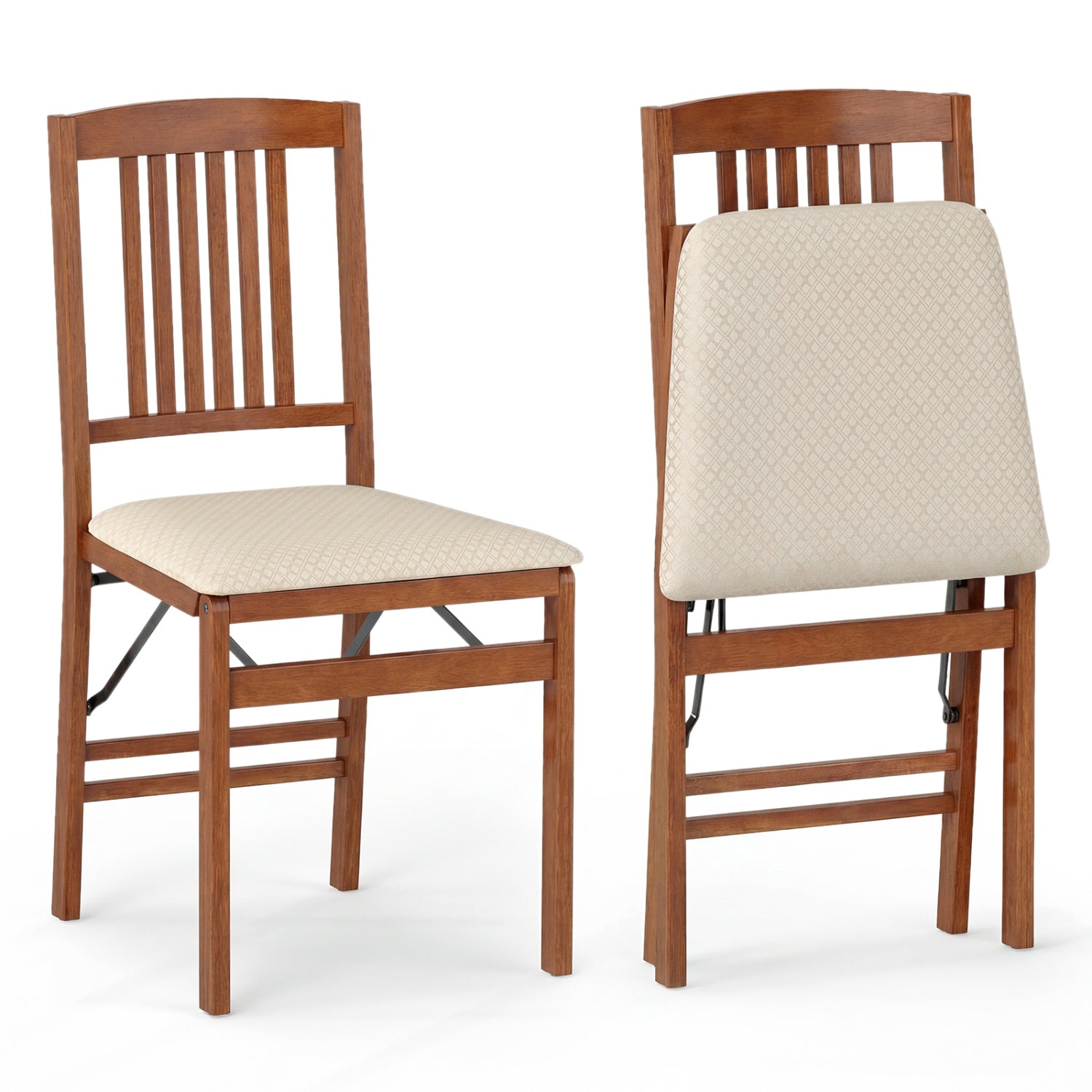 Set of 2 Foldable Upholstered Kitchen Chairs with Padded Seat-Beige