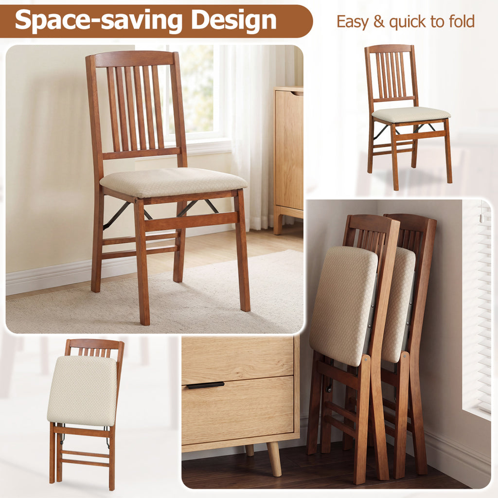 Set of 2 Foldable Upholstered Kitchen Chairs with Padded Seat-Beige