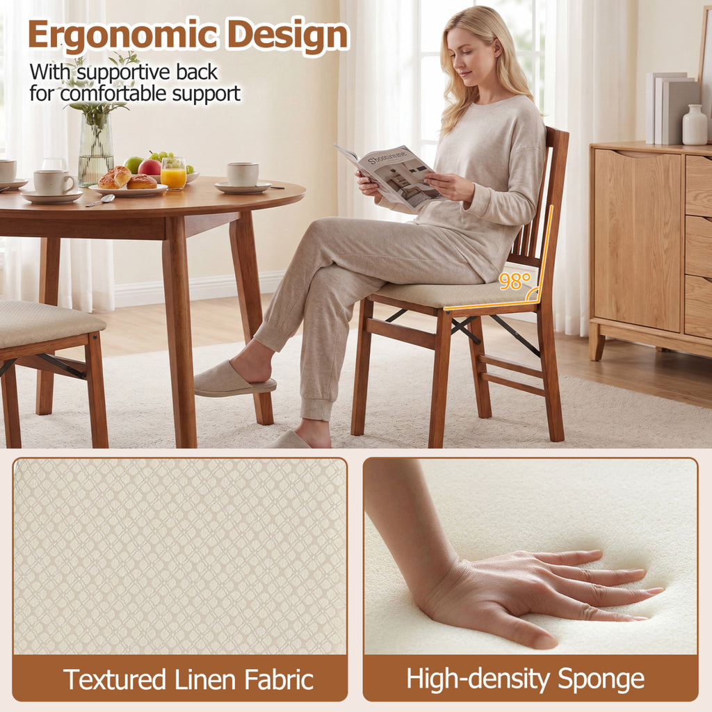 Set of 2 Foldable Upholstered Kitchen Chairs with Padded Seat-Beige