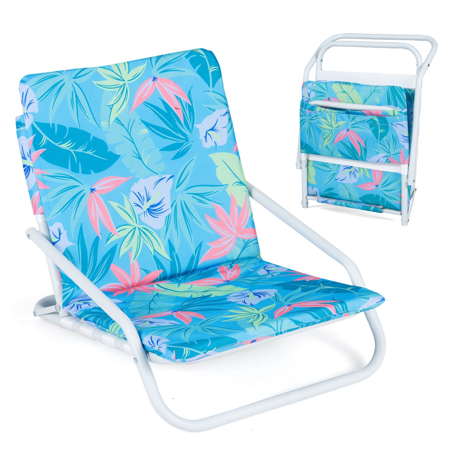 Set of 2 Folding Beach Chairs with Sponge Padded Seat for Camping-Color