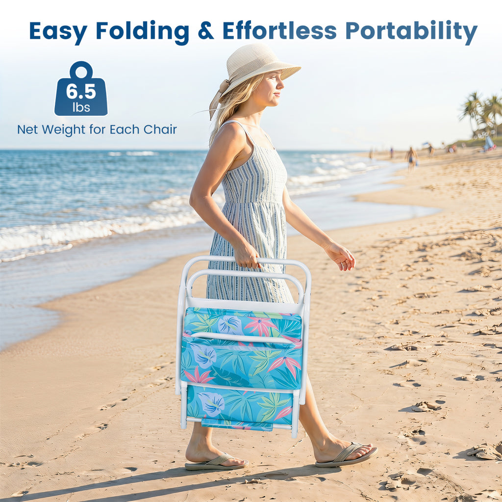Set of 2 Folding Beach Chairs with Sponge Padded Seat for Camping-Color