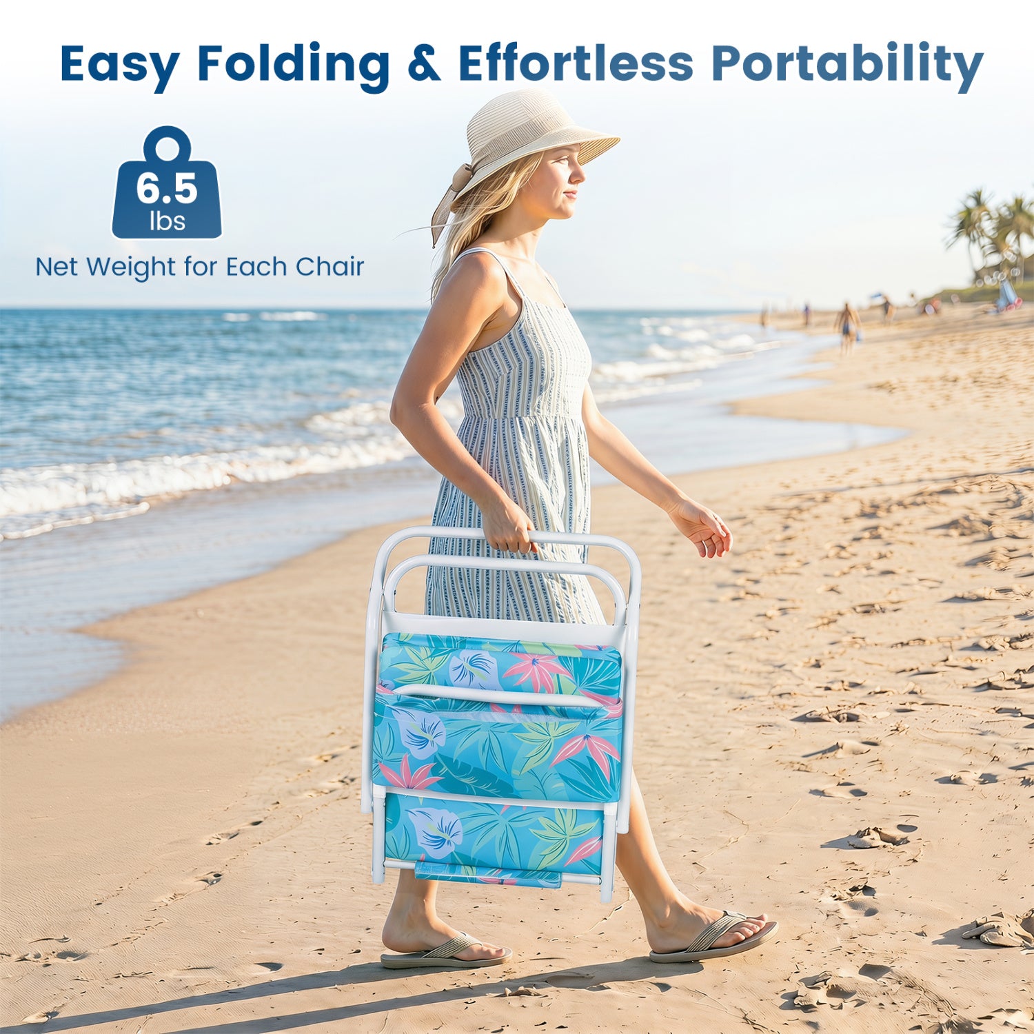 Set of 2 Folding Beach Chairs with Sponge Padded Seat for Camping-Color