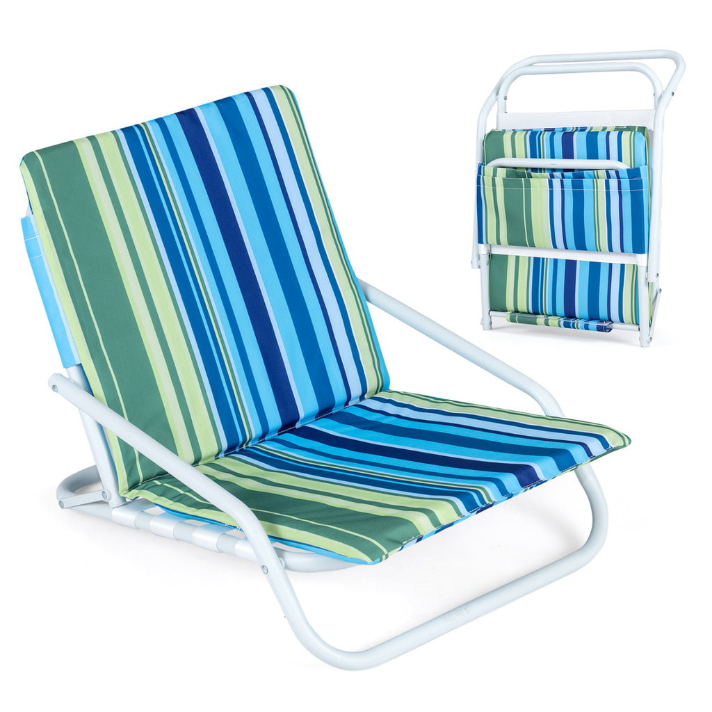Set of 2 Folding Beach Chairs with Sponge Padded Seat for Camping-Navy