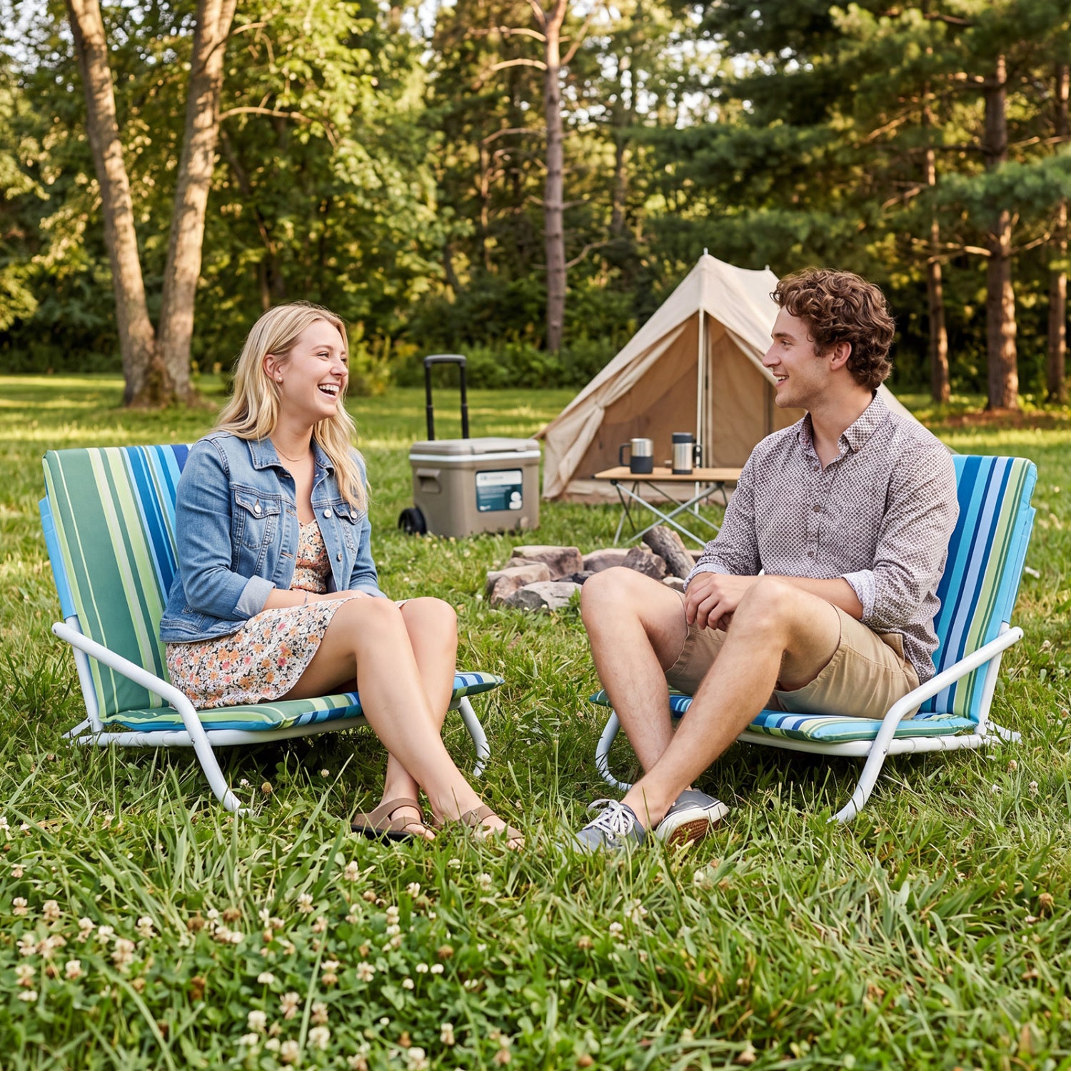 Set of 2 Folding Beach Chairs with Sponge Padded Seat for Camping-Navy