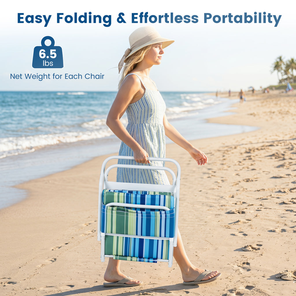 Set of 2 Folding Beach Chairs with Sponge Padded Seat for Camping-Navy