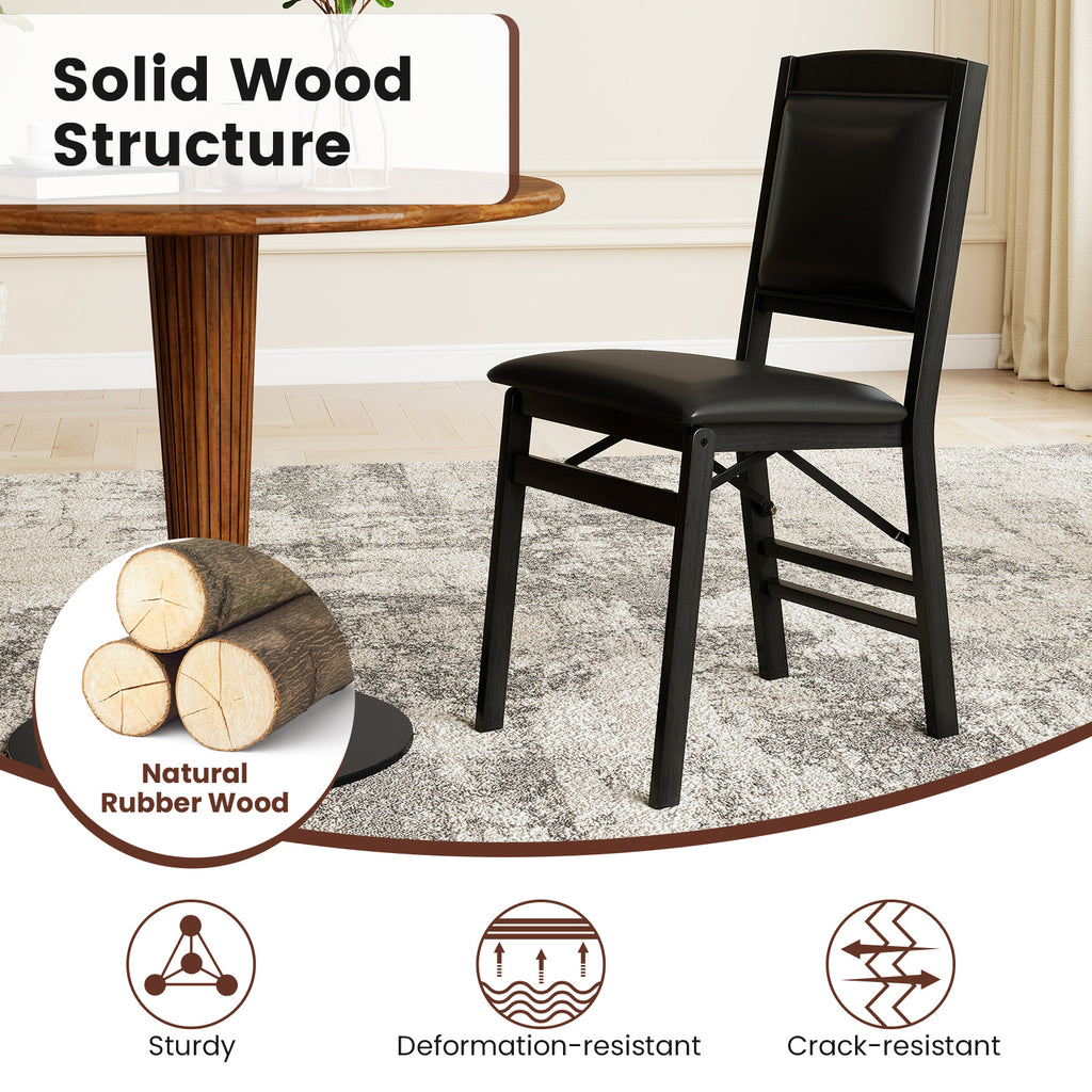 Set of 2 Folding Dining Chairs with Padded Seat and High Backrest-Black