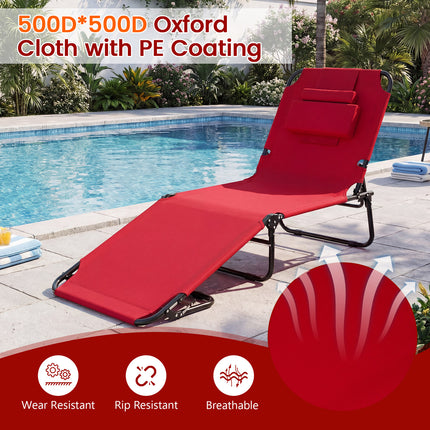 Set of 2 Folding Face Down Tanning Chair with Face Hole 3 Removable Pillows-Red