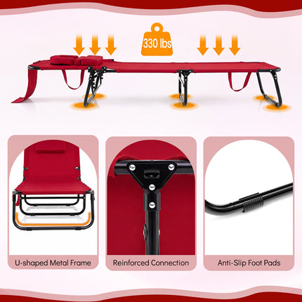 Set of 2 Folding Face Down Tanning Chair with Face Hole 3 Removable Pillows-Red
