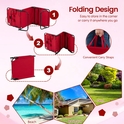 Set of 2 Folding Face Down Tanning Chair with Face Hole 3 Removable Pillows-Red