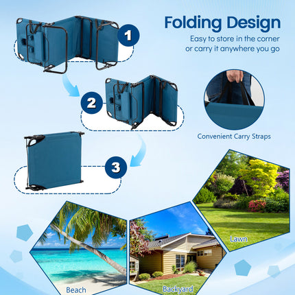 Set of 2 Folding Face Down Tanning Chair with Face Hole 3 Removable Pillows-Blue