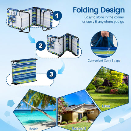 Set of 2 Folding Face Down Tanning Chair with Face Hole 3 Removable Pillows-Blue and Green