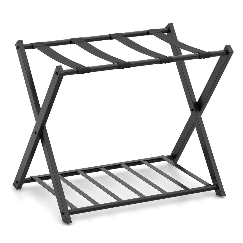 Set of 2 Folding Metal Luggage Rack Suitcase-Black