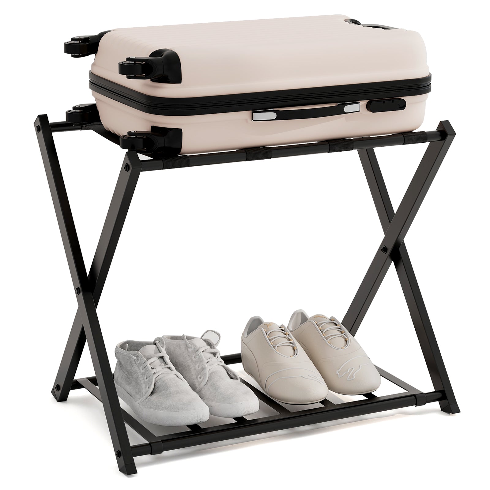 Set of 2 Folding Metal Luggage Rack Suitcase-Black