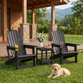 Set of 2 HDPE Adirondack Chair with Cup Holder and Wood-Like Texture  for Garden-Black
