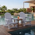 Set of 2 HDPE Adirondack Chair with Cup Holder and Wooden Texture for Patio-Gray