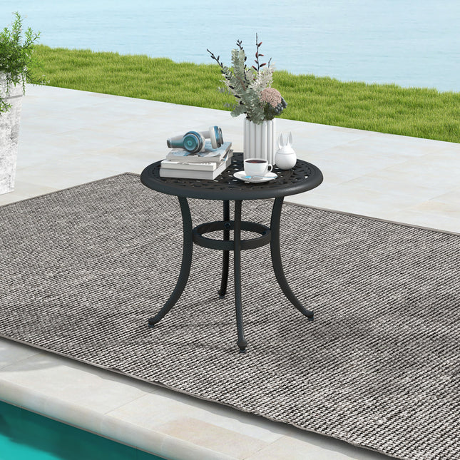 Set of 2 Heavy-Duty Outdoor Aluminum Side Table with Adjustable Footpads for Patio-Antique Brown