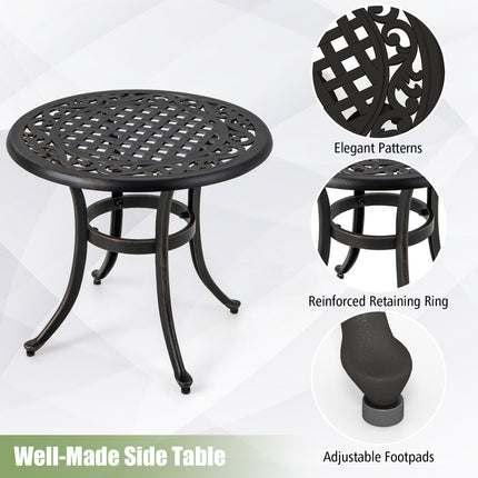 Set of 2 Heavy-Duty Outdoor Aluminum Side Table with Adjustable Footpads for Patio-Antique Brown
