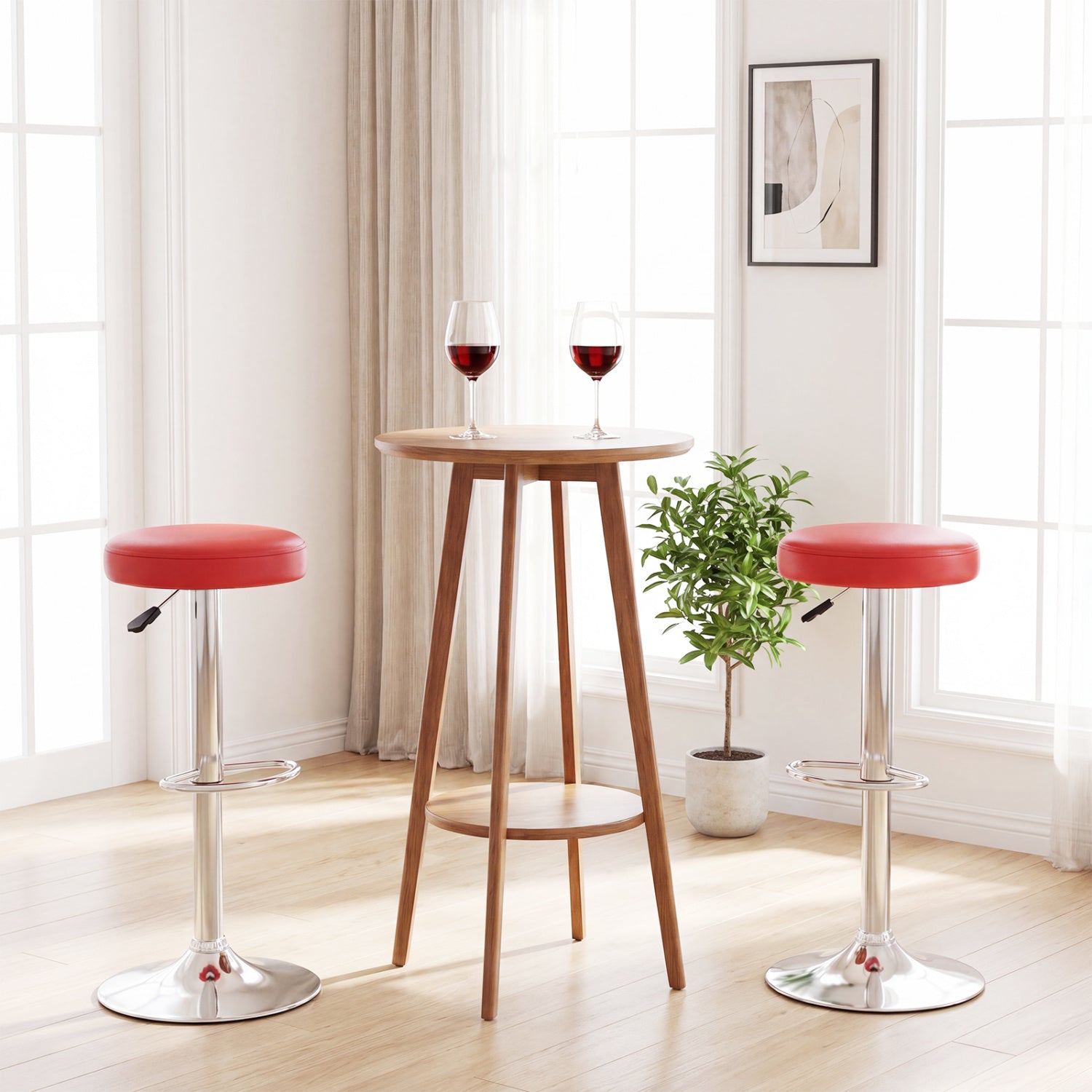 Set of 2 Height-adjustable Swivel Bar Stool with 360° Swivel bar stool-Red