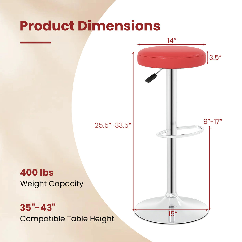 Set of 2 Height-adjustable Swivel Bar Stool with 360° Swivel bar stool-Red