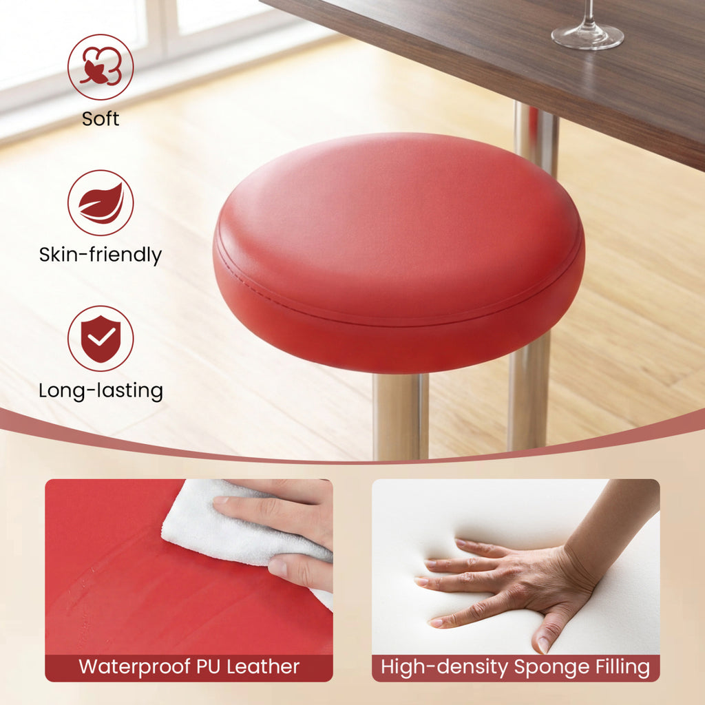 Set of 2 Height-adjustable Swivel Bar Stool with 360° Swivel bar stool-Red