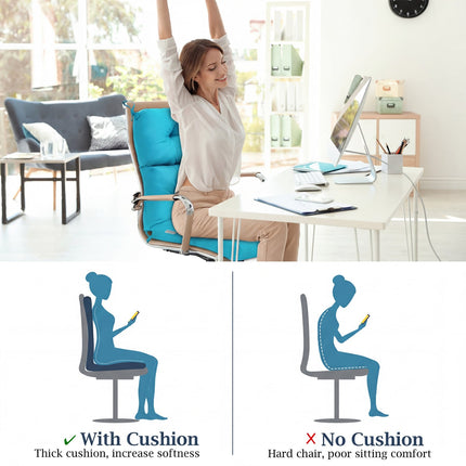 Set of 2 High Back Chair Cushion with Adjustable Height-Turquoise