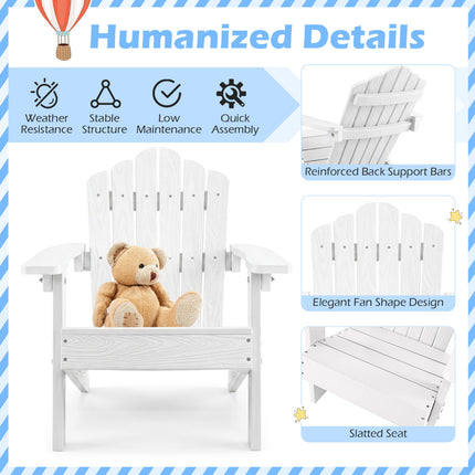Set of 2 Kids Adirondack Chairs All-weather Outdoor Chairs for Children with Tilted High Backrest-White