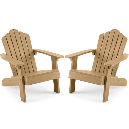Set of 2 Kids Adirondack Chairs All-weather Outdoor Chairs for Children with Tilted High Backrest-Brown