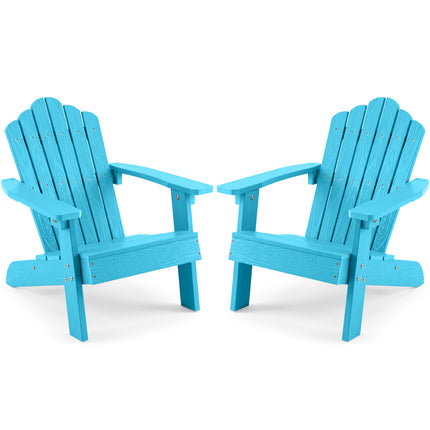 Set of 2 Kids Adirondack Chairs All-weather Outdoor Chairs for Children with Tilted High Backrest-Turquoise