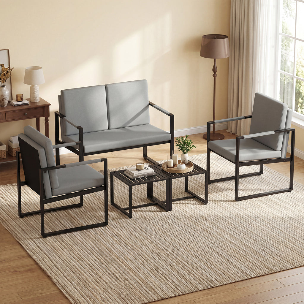 Set of 2 Mid Century Modern Single Sofa Chairs with Cushions-Gray