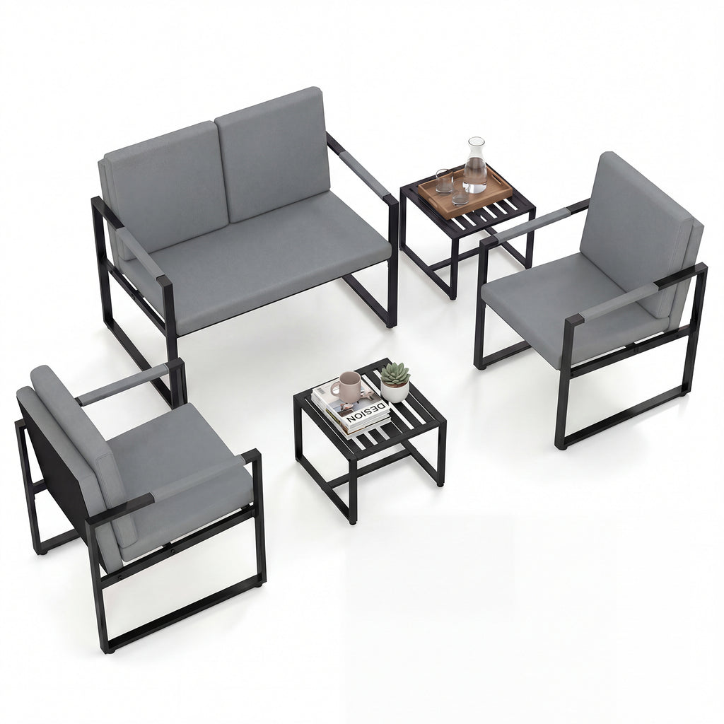 Set of 2 Mid Century Modern Single Sofa Chairs with Cushions-Gray