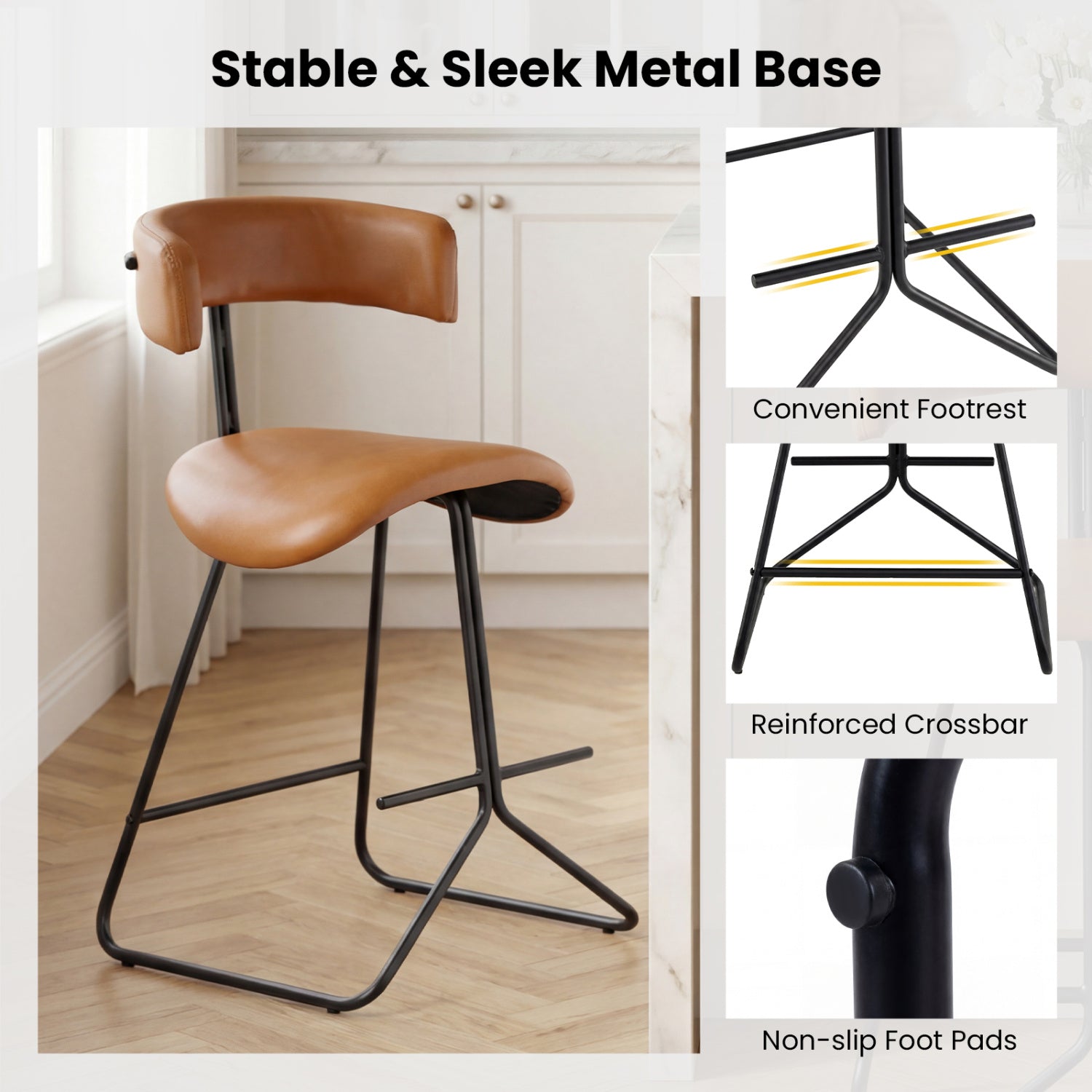 Set of 2 Modern Counter Height Stools 25 Inch Faux Leather Upholstered-Espresso