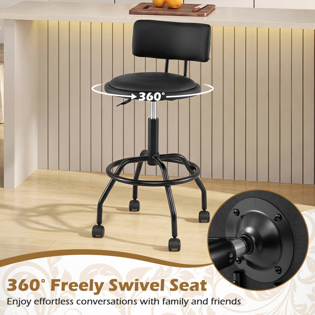 Set of 2 Modern Swivel Height Adjustable Bar Stool with Backrest-Black