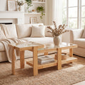 Set of 2 Nesting Coffee Table with Boho Rattan Accent Table-Natural
