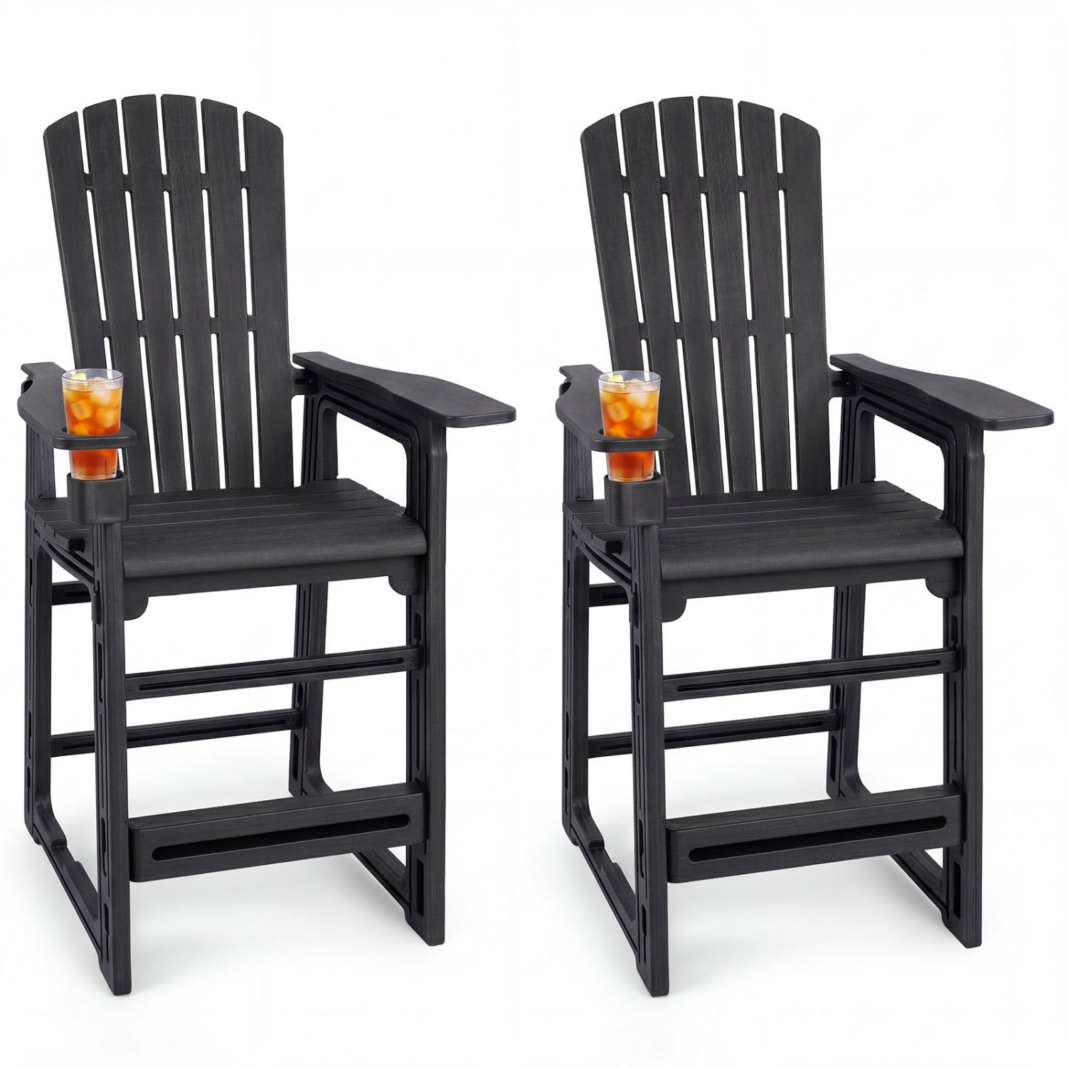 Set of 2 Outdoor 29 Inch Height Bar Stool with Backrest and Armrests-Black