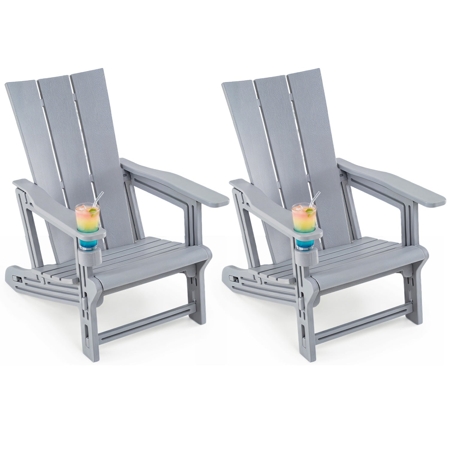 Set of 2ï»¿ Outdoor Adirondack Chairs with Cup Holder-Gray