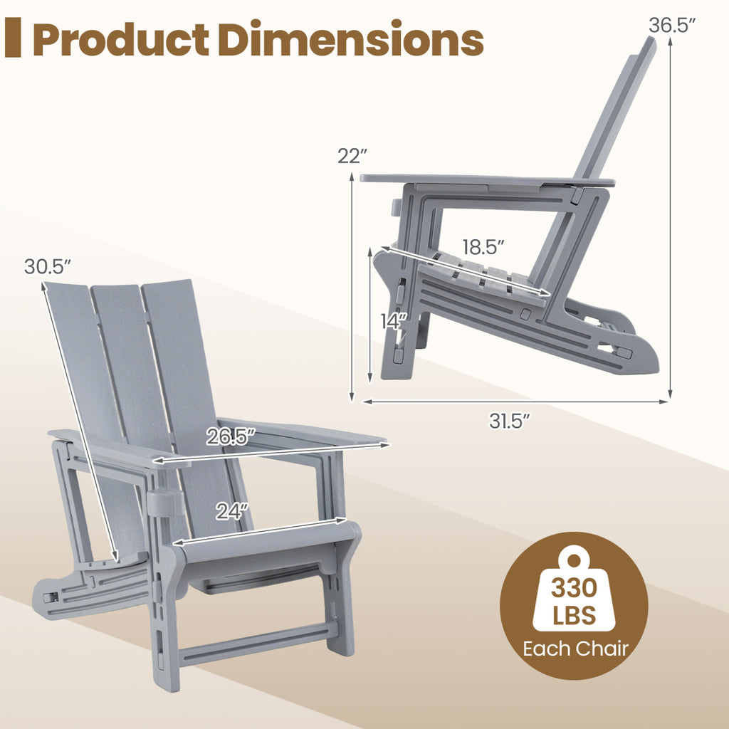 Set of 2ï»¿ Outdoor Adirondack Chairs with Cup Holder-Gray